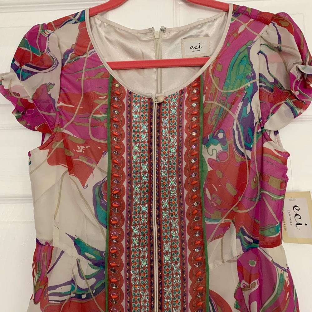 ECI Saks  Fifth Avenue Abstract Beaded Dress